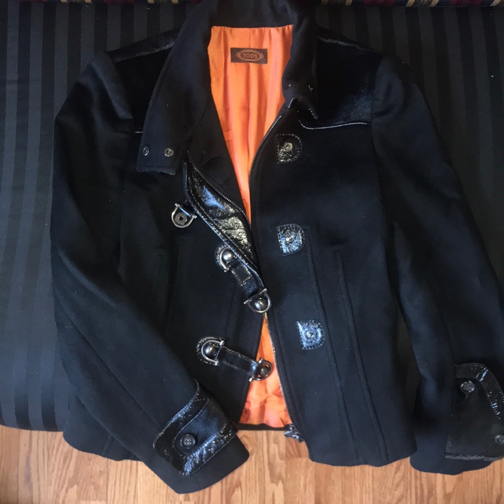 NEVER WORN Tods Black Pony & Patent Leather Jacket